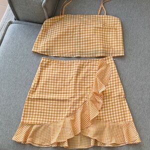 Yellow Gingham Ruffle Skirt small top, medium bottom